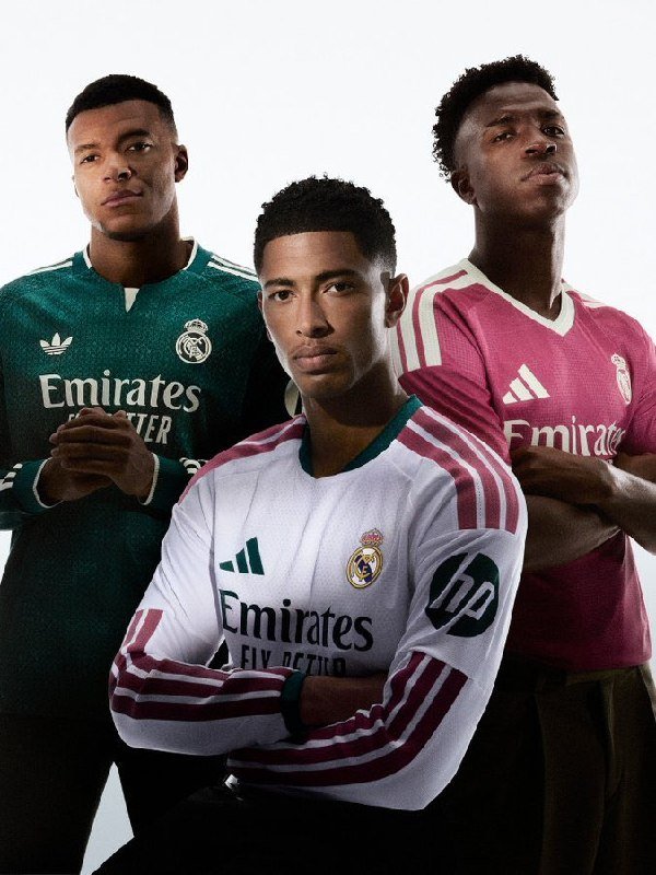 | قمصان ريال مدريد الثلاثة الرسمية للموسم القادم. Photo…