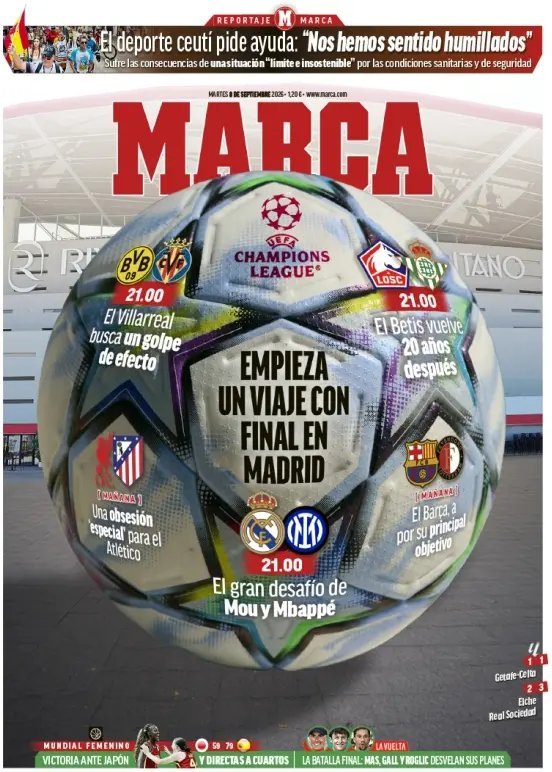 غلاف صحيفة “MARCA”:

رحلة دوري أبطال أوروبا تبدأ بنهاية مرتقبة في مدريد.. 

التح…