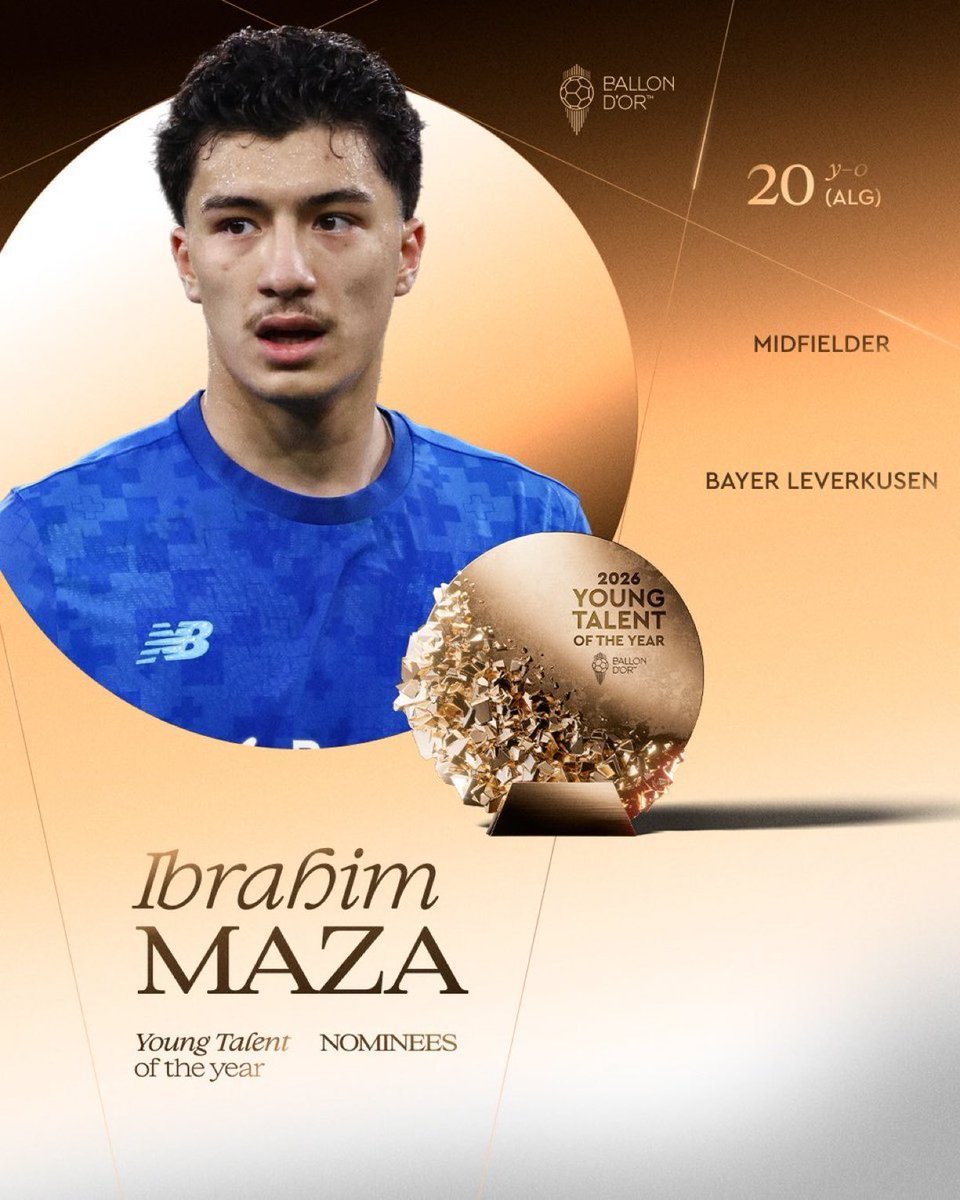 رسميًا :

ابراهيم مازا مرشح للفوز بجائزة افضل لاعب شاب لعام 2026.. …